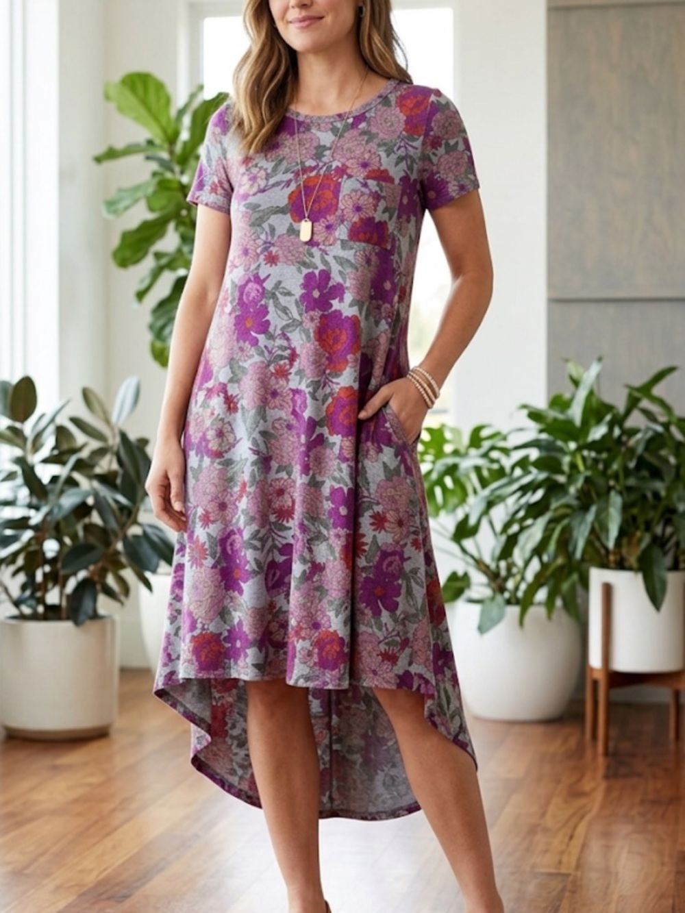 NWT LuLaRoe Carly Swing Floral High-Low Dress 16 “ - 20” PTP